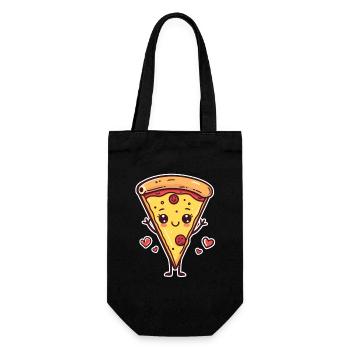 Pizza Cartoon Look - Gift Bag for Bottles - black - Front