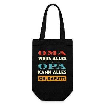 Oma weiß alles Opa kann alles Kaputt Lustig - Geschenkbeutel für Flaschen - Schwarz - Vorne