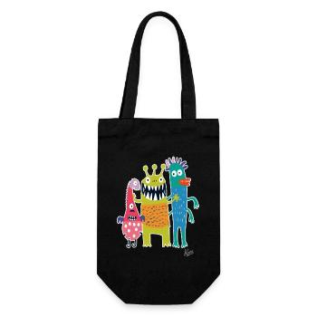 Drei lustige kleine freche Monster - Geschenkbeutel für Flaschen - Schwarz - Vorne