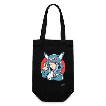 Lustiges japanisches Mädchen als Hai-Kaninchen - Geschenkbeutel für Flaschen - Schwarz - Vorne
