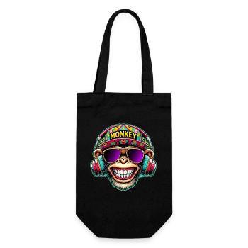 Cooler DJ Monkey Kopfhörer Bunter Retro-Stil - Geschenkbeutel für Flaschen - Schwarz - Vorne