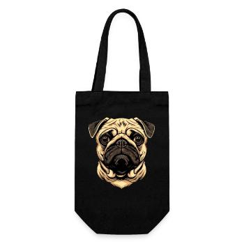 Mops Beige Hunde Liebe Carlin Kleiner Süßer Mops - Geschenkbeutel für Flaschen - Schwarz - Vorne