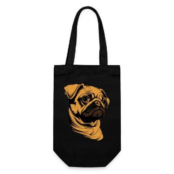 Mops Beige Hunde Liebe Carlin Kleiner Süßer Mops - Geschenkbeutel für Flaschen - Schwarz - Vorne