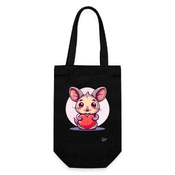 Cute, happy mouse with a big heart for love - Gift Bag for Bottles - black - Front