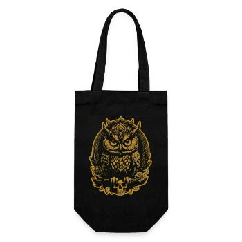 Mystische Eule sitzt auf einem Skull - Geschenkbeutel für Flaschen - Schwarz - Vorne