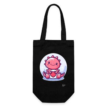 Cute Lucky Dino Dragon with Heart for Love - Gift Bag for Bottles - black - Front