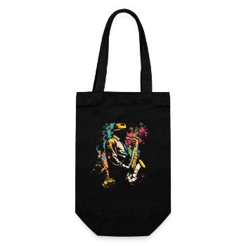 Saxophonspieler Streetart - Geschenkbeutel für Flaschen - Schwarz - Vorne