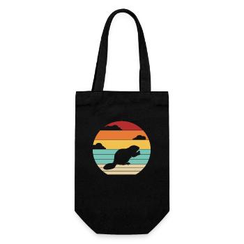 Retro Eurasischer Castor Canadensis Nordamerikanisch - Geschenkbeutel für Flaschen - Schwarz - Vorne