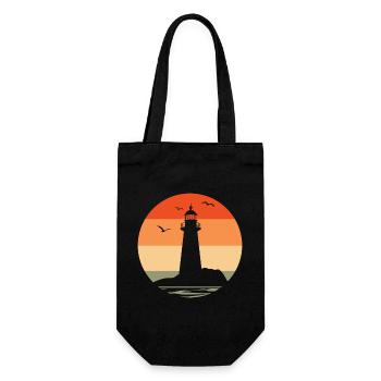 Leuchtturm im Sonnenuntergang - Geschenkbeutel für Flaschen - Schwarz - Vorne
