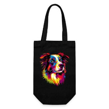 Border Collie Popart Arc-en-ciel Couleurs Chiens colorés - Sac à bouteille - noir - Devant