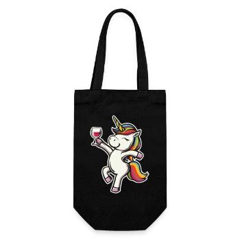Einhorn Alkohol Braut Wein JGA Hochzeit - Geschenkbeutel für Flaschen - Schwarz - Vorne