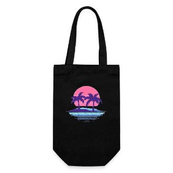 Vaporwave Synthwave Pixelart Palmen Retro 90er - Geschenkbeutel für Flaschen - Schwarz - Vorne