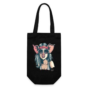 80s punk hippie girl as a cute piggy - Gift Bag for Bottles - black - Front