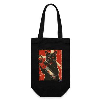 Vintage Lustige Katze mit Kettensäge - Geschenkbeutel für Flaschen - Schwarz - Vorne