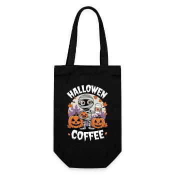 Momie d’Halloween avec des citrouilles et du café - Sac à bouteille - noir - Devant