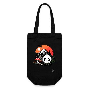 Panda with mushrooms, bamboo and mountains in nature - Gift Bag for Bottles - black - Front