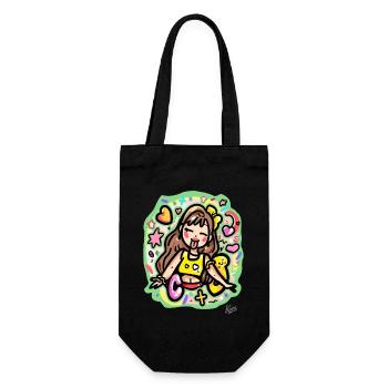 Happy cartoon girl with hearts and stars - Gift Bag for Bottles - black - Front