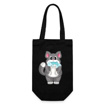 Katze Fisch - Geschenkbeutel für Flaschen - Schwarz - Vorne