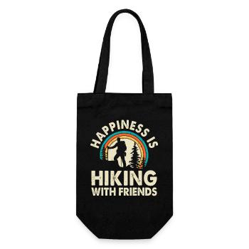 Wandern mit Freunden - Glücklicher Wanderer Design - Geschenkbeutel für Flaschen - Schwarz - Vorne