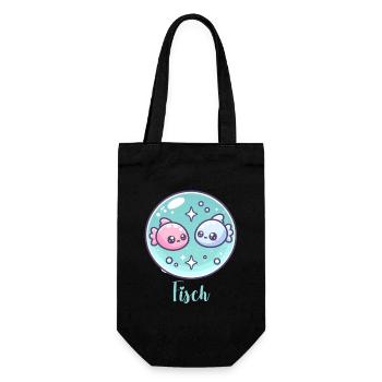 Fische Design für Sternzeichen Fans – Kawaii Motiv - Geschenkbeutel für Flaschen - Schwarz - Vorne