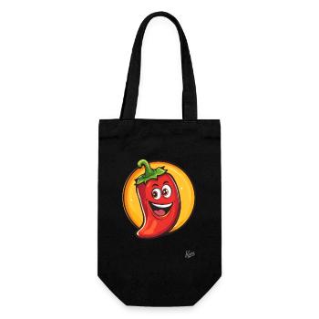 Hallo! Lustige scharfe Pepperoni - Geschenkbeutel für Flaschen - Schwarz - Vorne