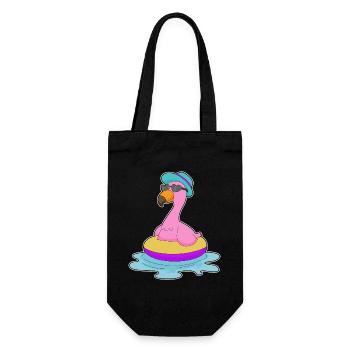 Flamingo Schwimmen Schwimmring Sommer - Geschenkbeutel für Flaschen - Schwarz - Vorne