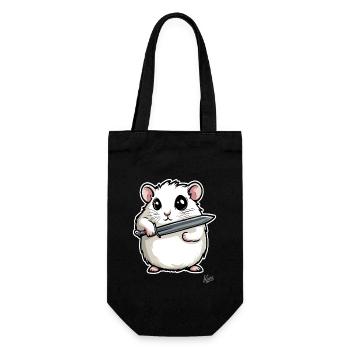 Lustiger Hamster mit Messer - Geschenkbeutel für Flaschen - Schwarz - Vorne