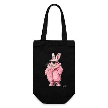 Super cool pink fur coat with bunny in it - Gift Bag for Bottles - black - Front