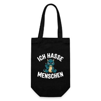 Lustiger grüner Drache „Ich hasse Menschen“ - Geschenkbeutel für Flaschen - Schwarz - Vorne