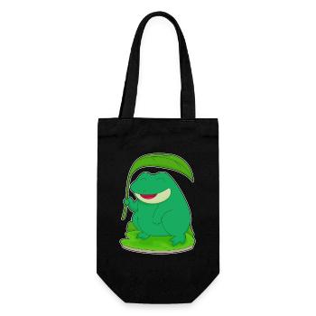 Frosch mit Blatt als Sonnenschirm - Geschenkbeutel für Flaschen - Schwarz - Vorne