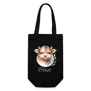 Elegantes Stier Sternzeichen Aquarell Geschenk - Geschenkbeutel für Flaschen - Schwarz - Vorne