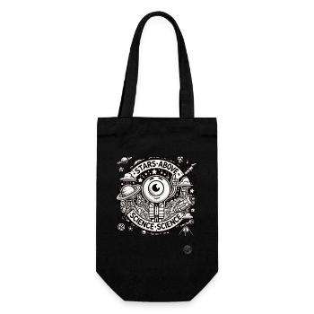 Wissenschaft über den Sternen, Retro Astronom - Geschenkbeutel für Flaschen - Schwarz - Vorne