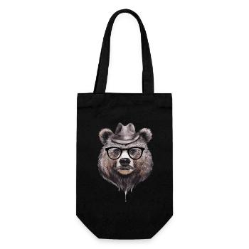Lustiger Bär mit Hut und Brille für einen Bären - Geschenkbeutel für Flaschen - Schwarz - Vorne