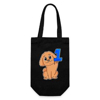 Zahl 1 Nummer Eins - Hund Motiv - Geschenkbeutel für Flaschen - Schwarz - Vorne