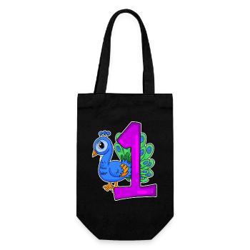 Zahl 1 Nummer Eins - Blauer Pfau Motiv - Geschenkbeutel für Flaschen - Schwarz - Vorne