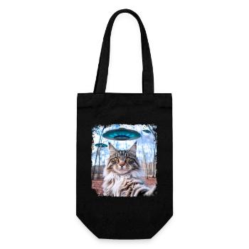 Weird Funny Main Coon Cat Selfie with Alien UFOs. - Gift Bag for Bottles - black - Front