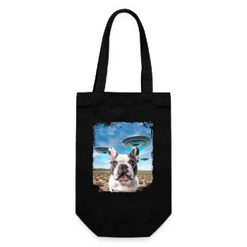 French Bulldog Dog Selfie with Alien UFOs. - Gift Bag for Bottles - black - Front