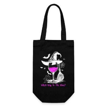 Weinglas Hexe Wein Halloween Weintrinker Geschenk - Geschenkbeutel für Flaschen - Schwarz - Vorne