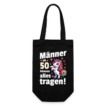 Mann 50. Geburtstag. Lustiger Spruch Geschenkidee - Geschenkbeutel für Flaschen - Schwarz - Vorne