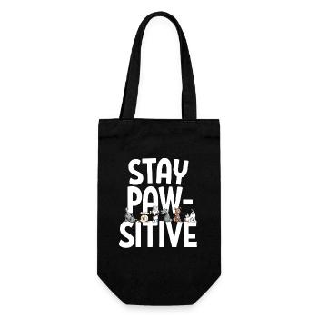 Happy Hunde Team Hunde Spruch Stay Pawsitive - Geschenkbeutel für Flaschen - Schwarz - Vorne
