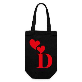 Red Heart Letter - Gift Bag for Bottles - black - Front
