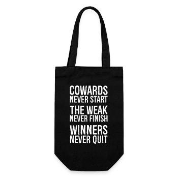 cowards never start the weak never finish winner's - Gift Bag for Bottles - black - Front