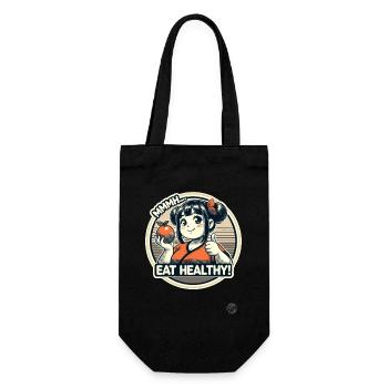 Cheerful healthy cartoon girl with fruit - Gift Bag for Bottles - black - Front