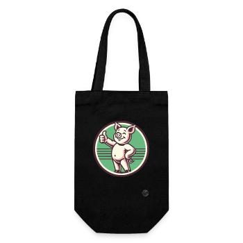 Daumen hoch – Lustiges Schwein - Geschenkbeutel für Flaschen - Schwarz - Vorne