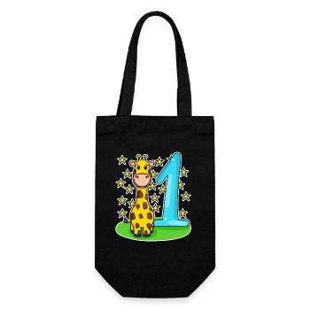Zahl 1 Nummer Eins - Giraffe Motiv - Geschenkbeutel für Flaschen - Schwarz - Vorne