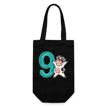 9ème anniversaire motif vache - 9 ans - Sac à bouteille - noir - Devant