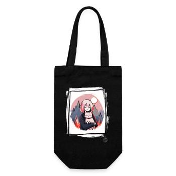 Mädchen mit Katze - Geschenkbeutel für Flaschen - Schwarz - Vorne