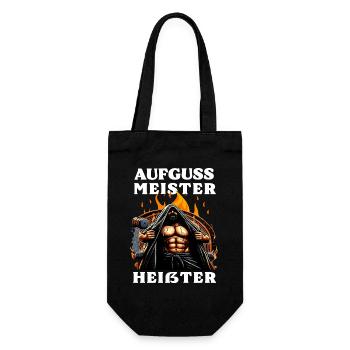 Aufguss Meister Heißter - Saunameister - Geschenkbeutel für Flaschen - Schwarz - Vorne