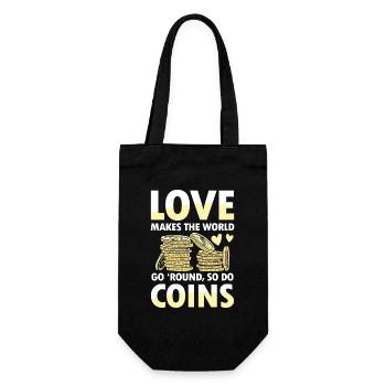 Love makes the world go 'round so do coins - Geschenkbeutel für Flaschen - Schwarz - Vorne