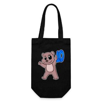 10th Birthday Motif Bear - Ten - 10 Years - Gift Bag for Bottles - black - Front